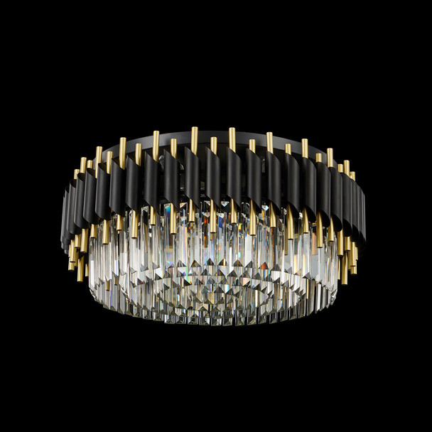 Luxury Black Crystal Flush Light with Polished Brass Accents, Switched Off, Interior Lighting