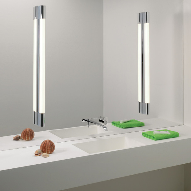 LED Bathroom Shaver Light in Polished Chrome Bathroom Mirror Installation