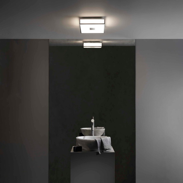 Mashiko Classic 300 Square Bathroom Flush Ceiling Light Dark Bathroom Installation