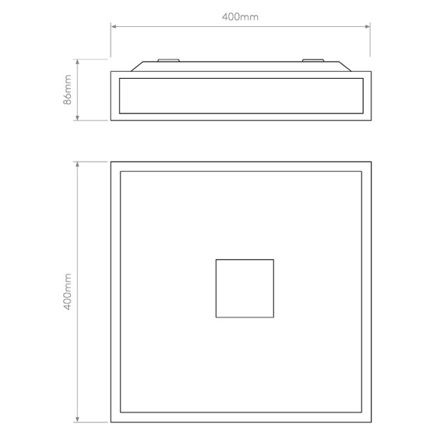 Mashiko 400 Square LED Ceiling Flush Light Technical Drawing