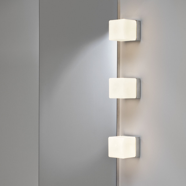 Cube in Polished Chrome Bathroom Wall Light 3 In a vertical row Installation