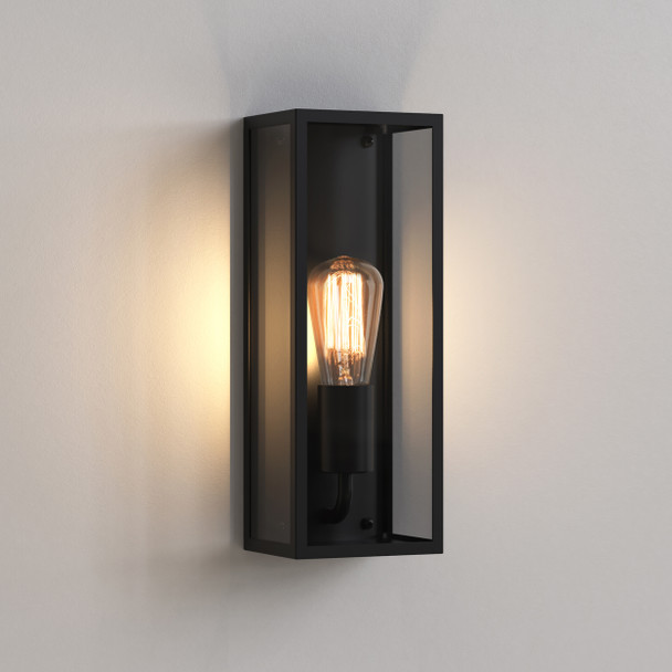 Messina 130 in Textured Black Glass Lantern Wall Light IP44