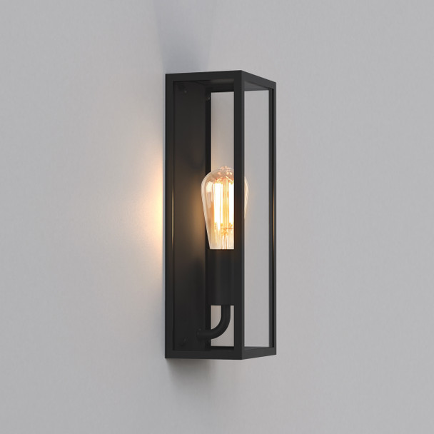 Messina 130 in Textured Black Glass Lantern Wall Light IP44