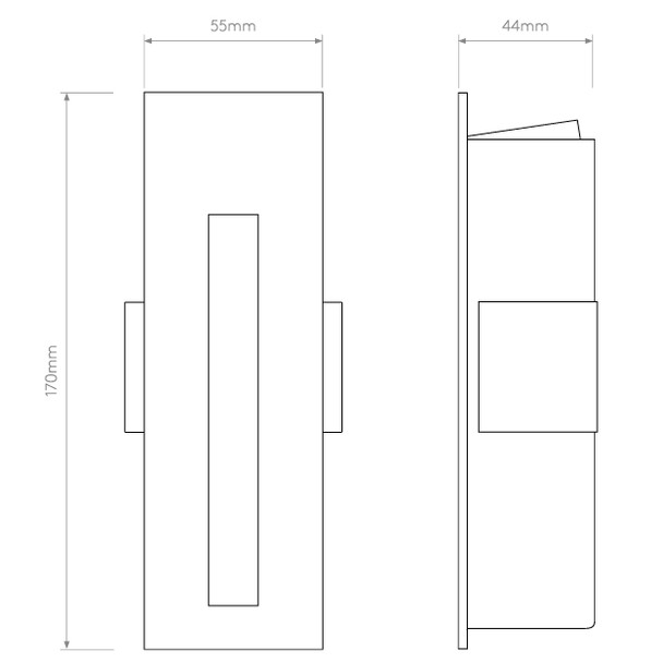 Low Level Rectangular Recessed Low Level Wall Light Technical Drawing