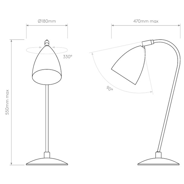 Astro Joel Classic Desk Reading Lamp Technical Drawing