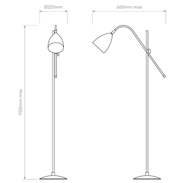 Joel  Adjustable Steel Floor Lamp Technical Drawing