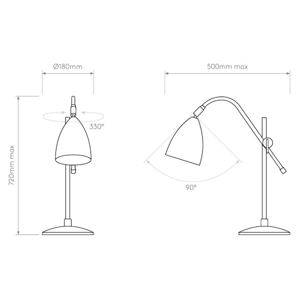 Joel Grande Table Lamp in Cream Technical Drawing