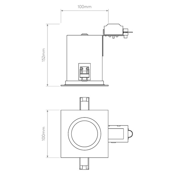 Taro Square Fire-Rated Downlight in Matt White Technical Drawing