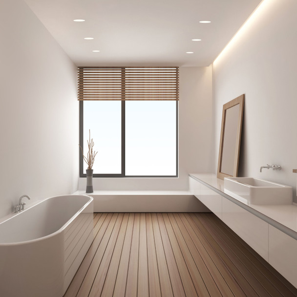 Trimless Round Adjustable Downlight LED in Textured White  Bathroom Installation