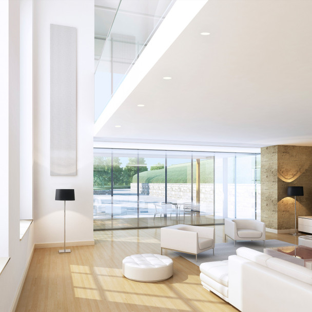 Trimless Round Fixed Downlight in Matt White Living Space Installation