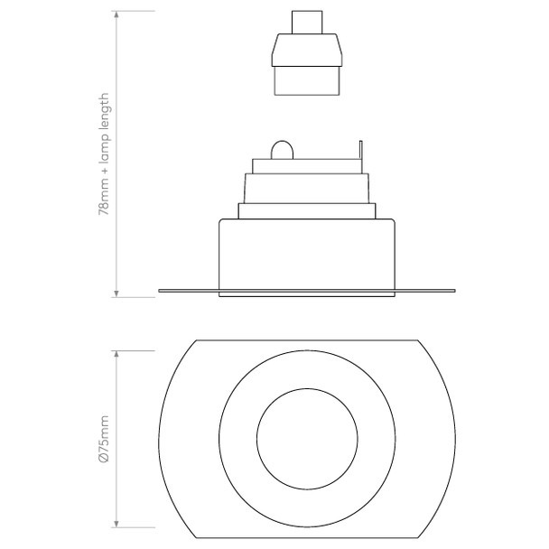 Trimless Round Fixed Downlight in Matt White Technical Drawing