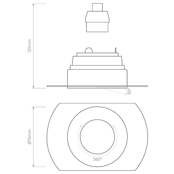 Trimless Round Adjustable Downlight in Technical Drawing