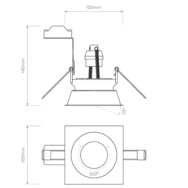 Minima Square Adjustable Downlight Technical Drawing