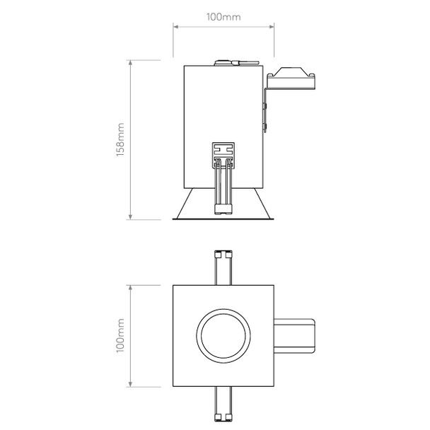 Minima Square Fire-Rated Downlight in Matt White Technical Drawing