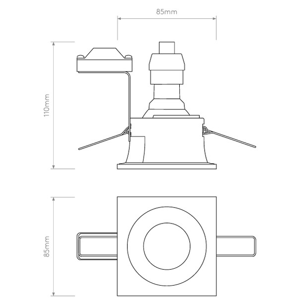 Minima Square Fixed Bathroom Downlight Technical Drawing