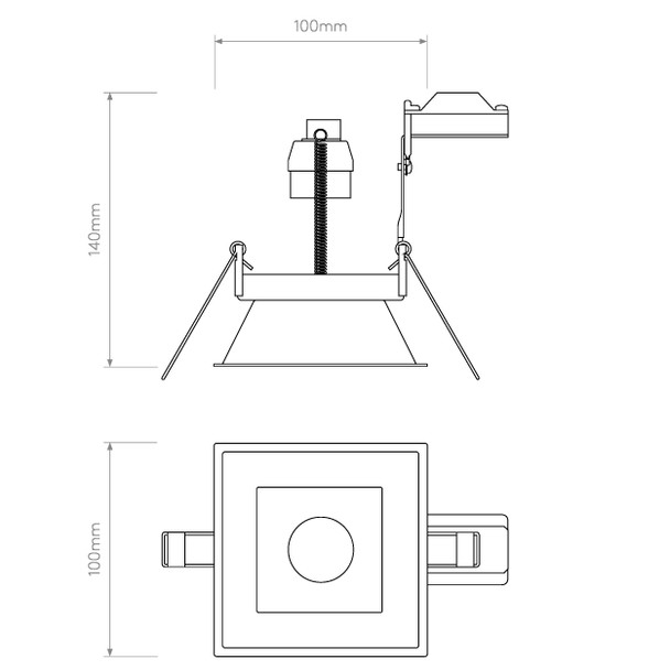 Minima Square Fixed GU10 Downlight Technical Drawing