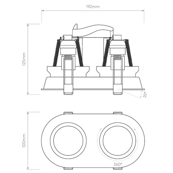 Minima Round Twin Adjustable Downlight Technical Drawing. Astro Downlights.