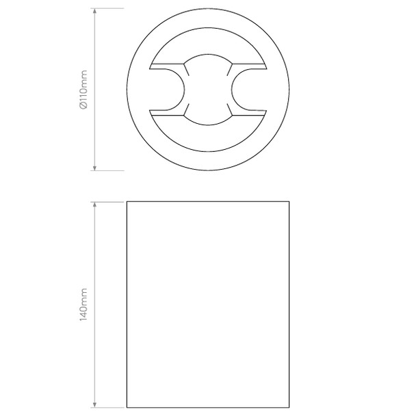 Osca Round 140 Surface Mounted Spotlight in Plaster Technical Drawing