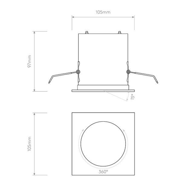 Aprilia Square Fire-Rated Adjustable Downlight Technical Drawing