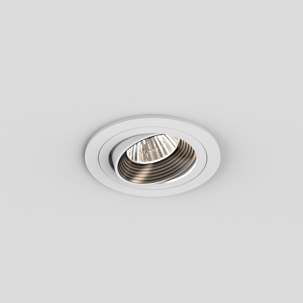 Aprilia Round Adjustable LED Downlight in Matt White Switched On