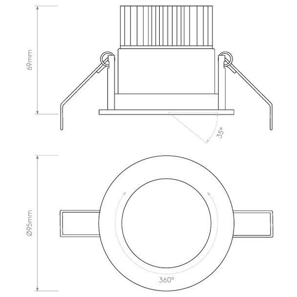 Aprilia Round Adjustable LED Downlight Technical Drawing