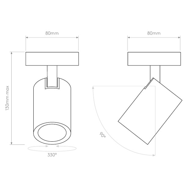 Ascoli Single Surface Mounted Spotlight GU10 Technical Drawing