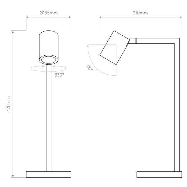 Ascoli Desk Lamp Reading Spotlight, Astro Desk Light Office Installation, Technical Drawing