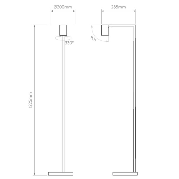 Astro Ascoli Floor Lamp Spotlight Technical Drawing, Astro Lighting