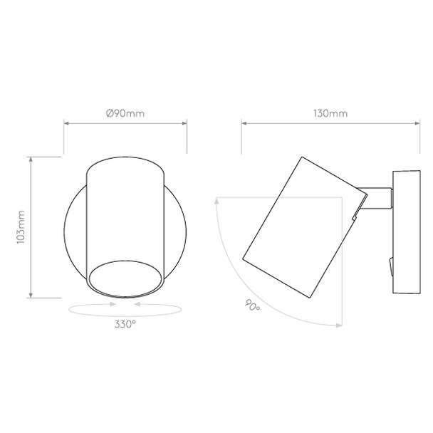 Ascoli Single Switched Adjustable Spotlight GU10 Technical Drawing