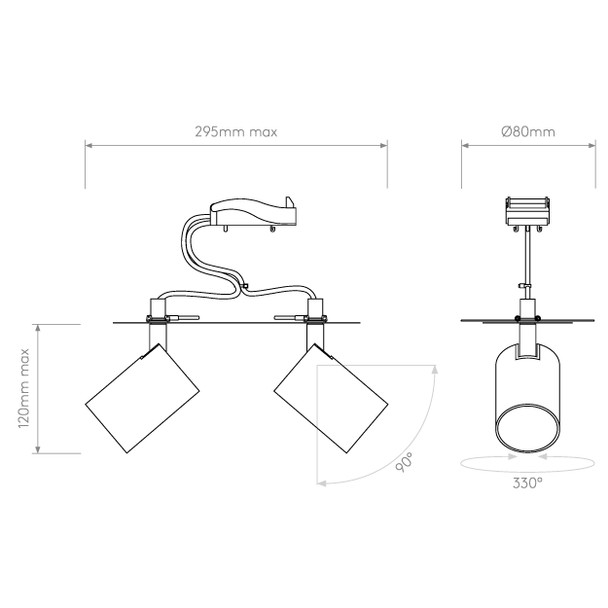 Ascoli Twin Recessed in Matt Black Ceiling Bar Double Spotlight