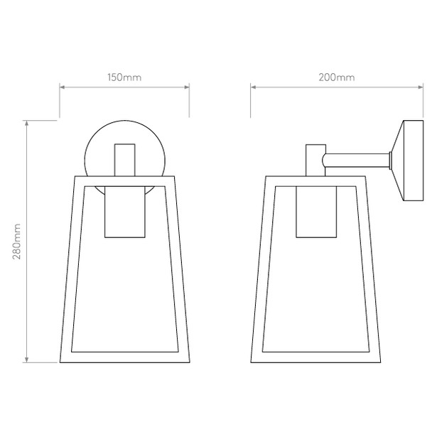 Calvi 215 Indoor Wall Light  with Glass Diffuser Technical Drawing