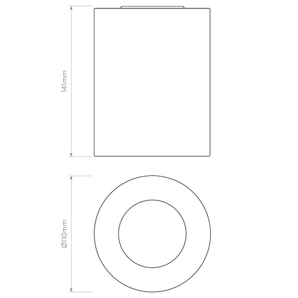 Kos Round Downward Spotlight in Matt Concrete Technical Drawing, Astro Downlights