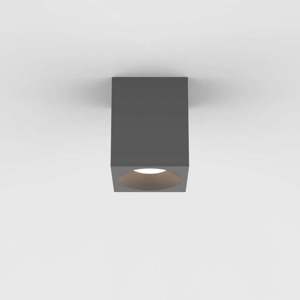 Kos Square 100 LED in Textured Grey Outdoor Ceiling Light Solid Brass