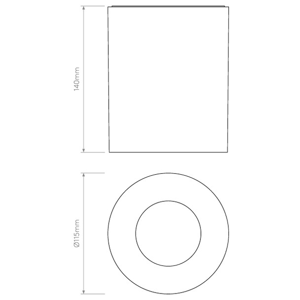 Kos Round 140 LED Extended Tubular Ceiling Downlight Technical Drawing