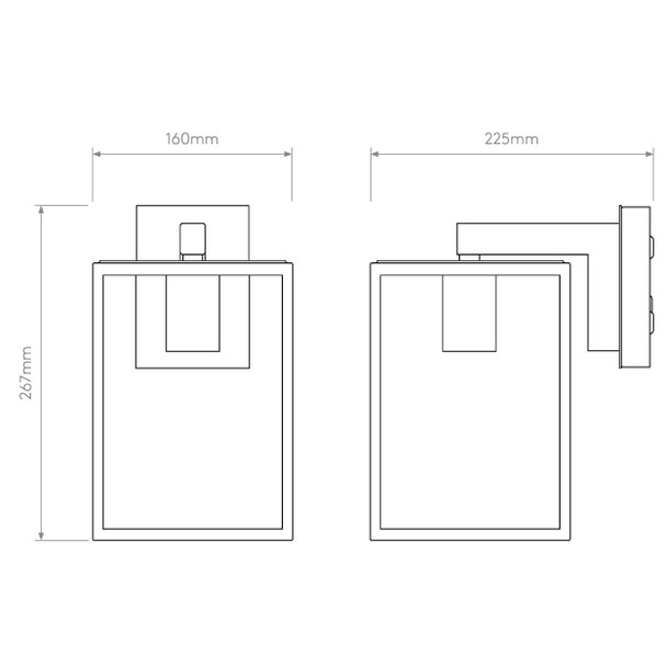 Box Lantern 270 Wall Light Technical Drawing, Astro Exterior Lighting