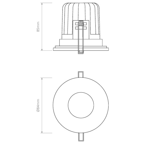 Obscura Round Bathroom Downlight IP65, Technical Drawing