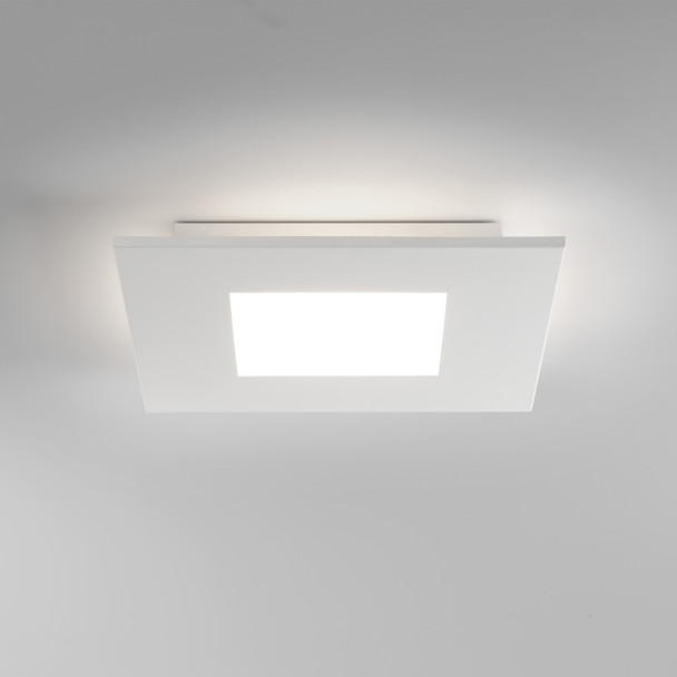 Zero Square LED Ceiling Flush Light in Matt White Switched On, Home Lighting