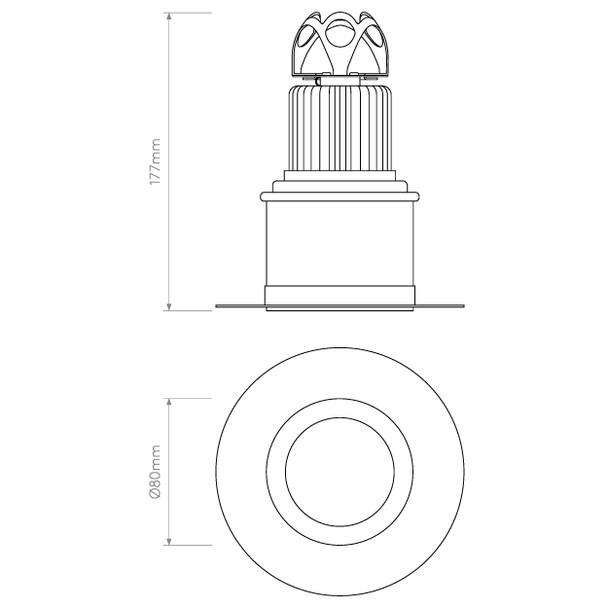 Void Round 80 LED Recessed Downlight technical drawing. Astro downlight. Interior lighting.