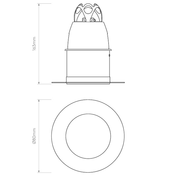 Void 80 Recessed Bathroom Downlight White Trim IP65, Technical Drawing