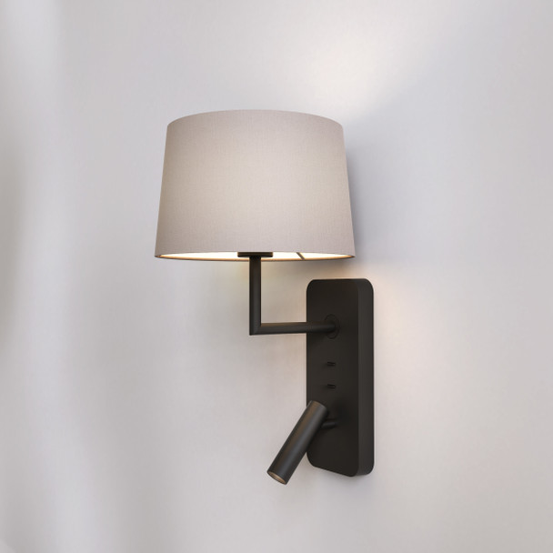 Side by Side Grande USB in Matt Black Wall Reading Light