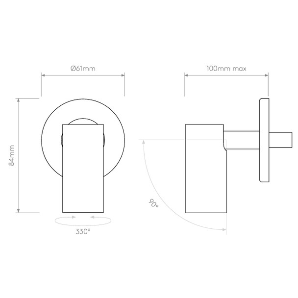 Micro Recess Unswitched Wall Spotlight Technical Drawing