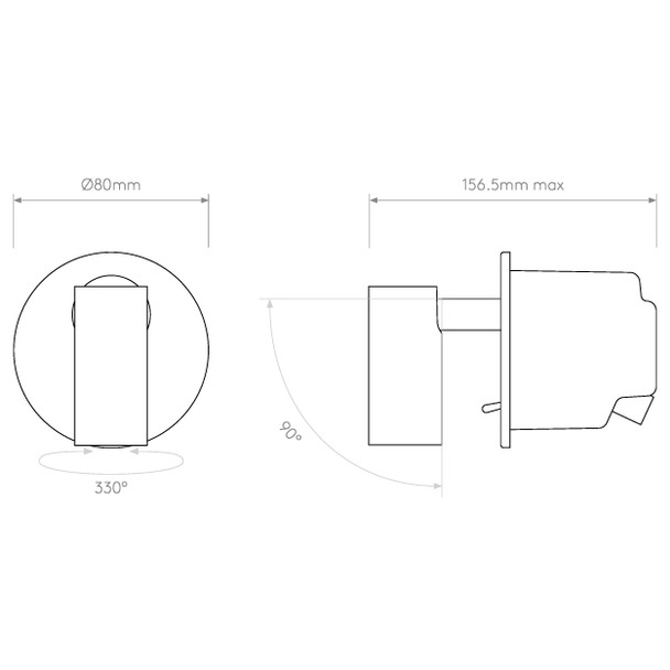 Micro Recess Switched Wall Spotlight Technical Drawing. Astro Wall Lights. Interior wall lighting.