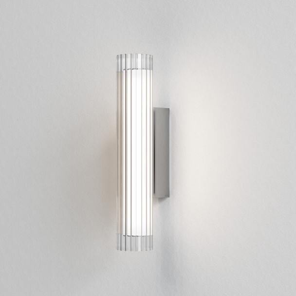 io 420 in Polished Chrome LED Bathroom Wall Light Ribbed Glass Shade