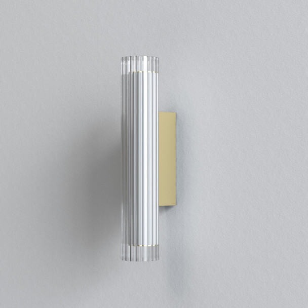 io 420 in Matt Gold LED Bathroom Wall Light Ribbed Glass Shade