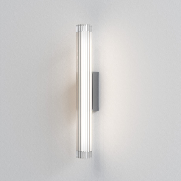 io 665 LED Bathroom Wall Light Ribbed Glass Diffuser Switched On