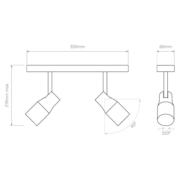 Apollo Twin Bar Light in White Drawing