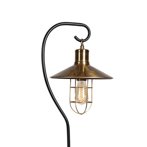 Hook Floor Lamp in Black and Brushed Gold Bulb Close up