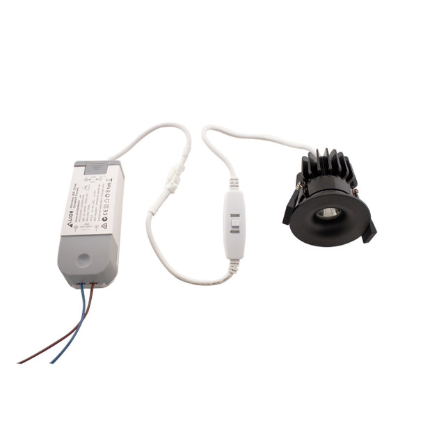 6W LED mini downlight with driver included, black finish, dimmable, CCT 3000-4000K, IP65, fire rated