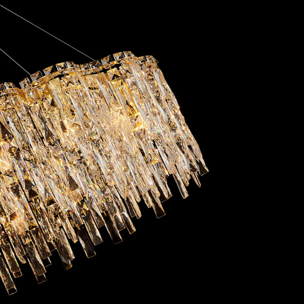 Large Crystal Chandelier in Gold Crystals Close Up