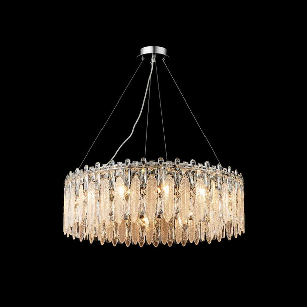 Large Crystal Glass Feather Chandelier in Chrome 80cm E14
